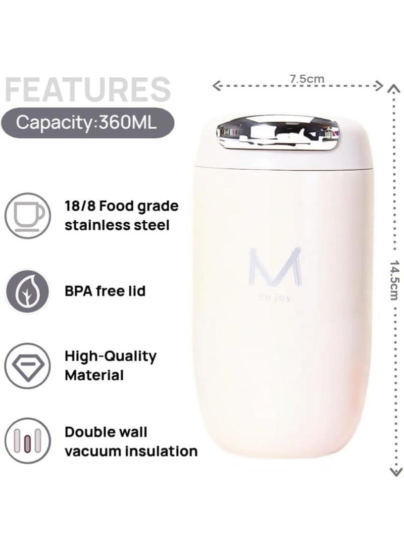 Travel Mug, Stainless Steel Vacuum Insulated Coffee Cup with Leak Proof Push on Lid for Hot and Cold Drinks, Double Walled Portable Tumbler for Office Car Commuting Camping, 360ml, White - Image 2